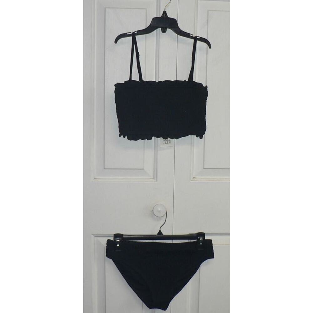 Seed Heritage Girls Shirred Two Piece Bandeau Bikini in Black Size 16 MSRP $45
